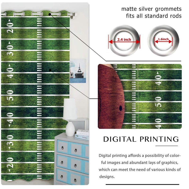 Q.H QH American Football Theme Curtains - Blackout, Thermal Insulated, Light Blocking, 42W x 84L inch (Set of 2 Panels) - Image 2